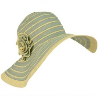 UPF 50+ Sun Beach Hat 3D Flower Floppy Foldable Packable Wide Brim Blue w Gold