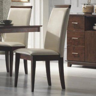 Dining side parson chair in off white vinyl and walnut (Set of 2)  