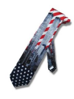Men's 911 World Trade Center Twin Towers US Flag Collectible Memorial Necktie Novelty Neckties Clothing