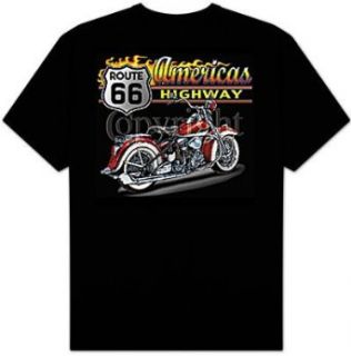 America's Highway   Route 66 Biker Adult T shirt Tee Shirt   (back print) Novelty T Shirts Clothing