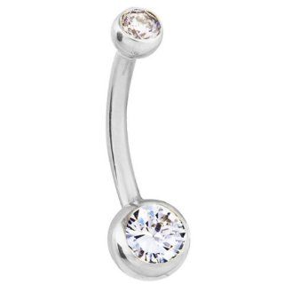 16G 7/16"   GENUINE DOUBLE DIAMOND SOLITAIRES 14K WHITE GOLD Belly Button Ring (CUSTOM MADE) FreshTrends Jewelry