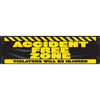 Accuform Signs MBR935 Reinforced Vinyl Motivational Safety Banner "ACCIDENT FREE ZONE VIOLATORS WILL BE INJURED" with Metal Grommets, 28" Width x 8' Length, Yellow on Black Industrial Warning Signs