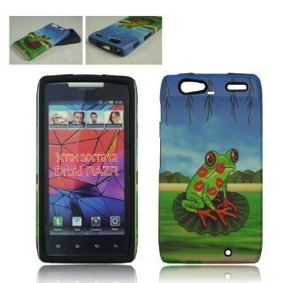 Motorola Droid RAZR XT912 XT 912 Blue Sky with Green Frog Toad on Leaf Design Combo Dual Layer Hybrid 2 in 1 Snap On Hard Protective Cover and Silicone Skin Soft Gel Case Cell Phone Cell Phones & Accessories