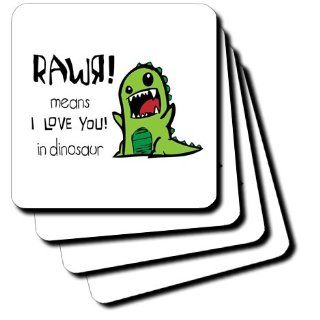 3dRose cst_157446_1 Rawr Means I Love You in Dinosaur Cute Dinosaur Soft Coasters, Set of 4  