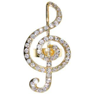 1.125 X 2.25" Rhinestone Treble Clef Ring, in Crystal with Gold Finish Cora Hysinger Jewelry