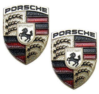 2 X Porsche Real Aluminum Car Logo Badge Emblems (Pair/Set) for 911 914 993 928 968 944 986 930 996 924 996 997 Boxster Cayenne Carrera Targa Panamera Cayman Automotive