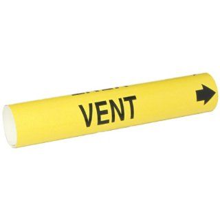 Brady 4148 C B 915 Coiled Printed Plastic Sheet, Black on Yellow BradySnap On Pipe Marker for 2 1/2" to 3 7/8" Outside Pipe Diameter, Legend "Vent" Industrial Pipe Markers