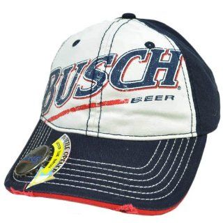 Busch Beer Built In Bottle Opener Relaxed Fit White Navy Blue Red Velcro Hat Cap  Sports Fan Novelty Headwear  Sports & Outdoors