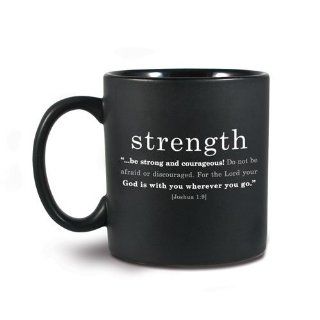 Strength Black Ceramic Mug With Verse Be Strong And Courageous Christian Mugs Kitchen & Dining