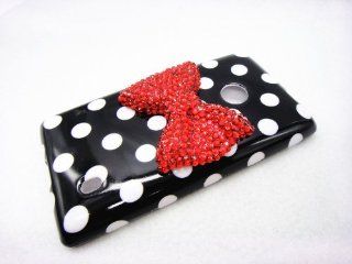 Black & Red Bow Cute Lovely 3D Bling Special Party Dot Pattern Case Cover For Nokia Lumia 521 (T Mobile) RM 917 Cell Phones & Accessories