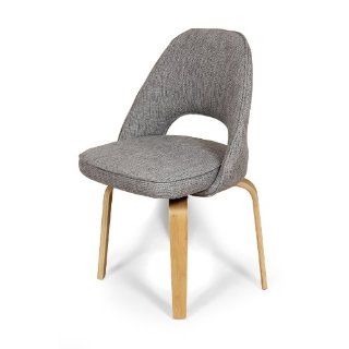 Grey Side Chair with Wood Legs Reproduction, Inspired by Eero Saarinen   Dining Chairs