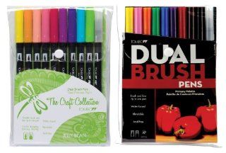 Tombow Dual Brush Kit with a 10 Pack of Jellybean Colors (56156) and a 10 Primary Colors (56167)  Artists Markers 
