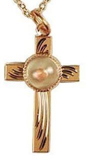 Gold 14k Plate Mustard Seed Cross Pendant 18" Gold Plate Chain. Jewelry