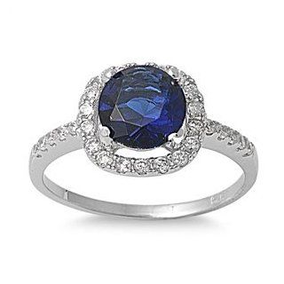 Sterling Silver 8MM Round Blue Sapphire Cz Ring (Size 5   10) Jewelry