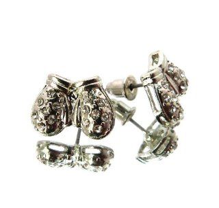 Iced Out Unisex CZ Peace Boxing Glove Stud Earring Silver/Clear MER920 Jewelry