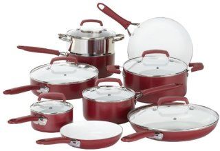 WearEver C943SF63 Pure Living Nonstick Scratch Resistant Durable Ceramic Coating Healthy PTFE PFOA Cadmium Free Dishwasher Safe Oven Safe Cookware Set, 15 Piece, Red Kitchen & Dining