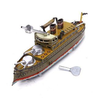 Battleship Espana, Metal Boat Winds Up, Steel Tin Toy Collection, Size  8" X 3.5" X 2" 