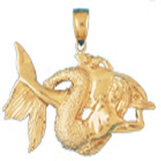 14K Yellow Gold Mermaid Pendant Jewelry