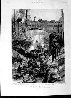 1892 Unloading Fruit London Market Bridge Wharf Ships   Prints