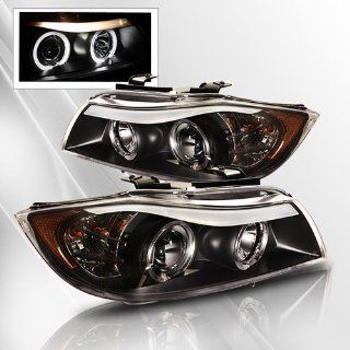 BMW 3 series (E90) 325i 328i 330i 335i 06 07 08 4DR Halo Amber Projector Headlights ~ pair set (Black) Automotive