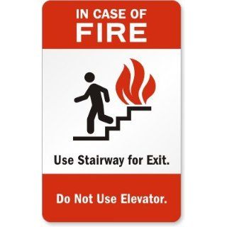 SmartSign Velvet Lexan Label, Legend "In Case of Fire" with Graphic, 8" high x 5" wide, Black/Red on White