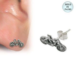 .925 Sterling Silver Bicycle Ear Studs Stud Earrings Jewelry