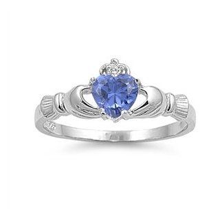 Claddagh Benediction Tanzanite CZ Ring 9MM Sterling Silver 925 Jewelry