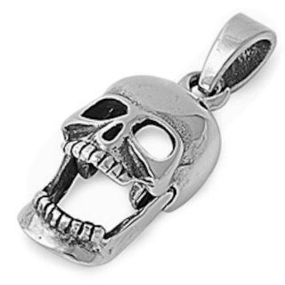 Cool Skull Design .925 Sterling Silver Pendant Necklace Pendant Enhancers Jewelry