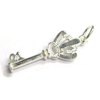 .925 Sterling Silver Crown Key Charm Pendant Dangle 24mm Jewelry