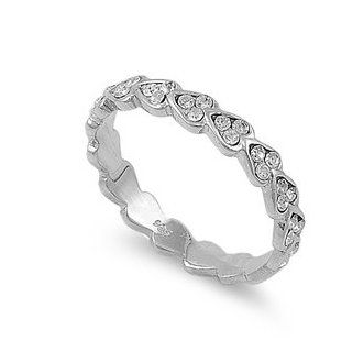 Heart Eternity CZ Ring 4MM Sterling Silver 925 Jewelry