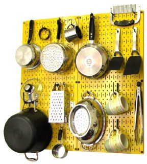Wall Control Kitchen Pegboard Organizer Pots and Pans Pegboard Pack Storage and Organization Kit with Yellow Pegboard and Blue Accessories Kitchen & Dining