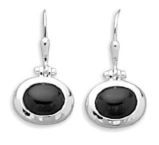 Oval Black Onyx Lever Earrings 925 Sterling Silver Dangle Earrings Jewelry