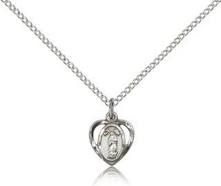 .925 Sterling Silver O/L Our Lady of Guadalupe Medal Pendant 3/8 x 3/8 Inches Central America 5422  Comes with a .925 Sterling Silver Lite Curb Chain Neckace And a Black velvet Box Jewelry