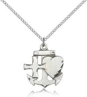 .925 Sterling Silver Faith, Hope & Charity Medal Pendant 7/8 x 3/4 Inches  6045  Comes with a .925 Sterling Silver Lite Curb Chain Neckace And a Black velvet Box Jewelry