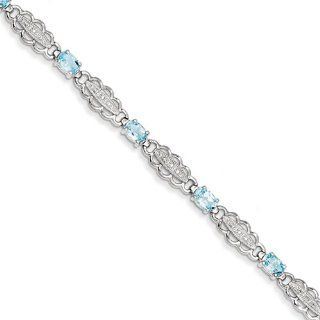 Sterling Silver Aquamarine & Diamond Bracelet Jewelry