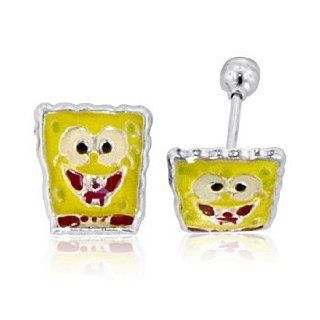 Spongebob Stud Earrings in .925 Sterling Silver with Screw Backing Jewelry