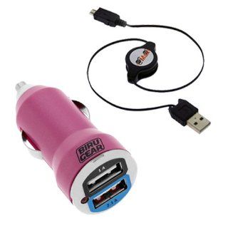 BIRUGEAR Metallic Hot Pink 2 Port USB Car Charger Adapter 2A + 3FT Retractable Sync & Charge Cable for LG G Pro 2, Optimus F3Q, G Flex, A380, G2 and more Cell Phones & Accessories