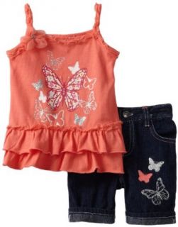 Young Hearts Baby girls Infant 2 Piece Butterfly Tunic Bermuda Short Set, Coral, 18 Months Clothing