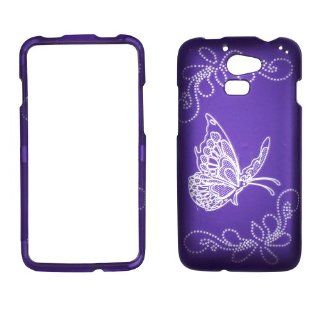 2D Butterfly On Purple Huawei Premia M931 Metro PCS Case Cover Hard Case Snap on Rubberized Touch Protector Faceplates Cell Phones & Accessories