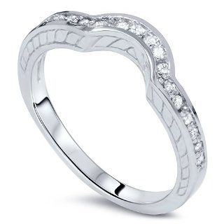 .25ct Curved Band Real Diamond Antique Engraved Enhancer 14K White Gold Ring Jewelry