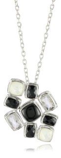 ELLE Jewelry Black and White MultiStone Cluster Pendant Necklace Pin, 16" Jewelry