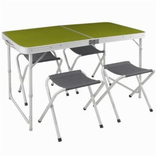 DECATHLON Easy to carry 4/6 person Folding Camping Table + 4 Folding Stools 8030285, green  Quechua  Sports & Outdoors