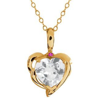 2.02 Ct Heart Shape White Topaz Pink Sapphire 14K Yellow Gold Pendant Jewelry