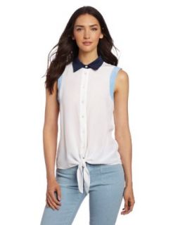Two by Vince Camuto Women's Color Block Tie Front Shirt, Ultra White, X Small