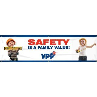 Accuform Signs MBR966 Reinforced Vinyl Motivational VPP Banner "SAFETY IS A FAMILY VALUE" with Metal Grommets, 28" Width x 8' Length Industrial Warning Signs