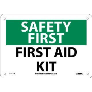 NMC SF41R OSHA Sign, "SAFETY FIRST FIRST AID KIT", 10" Width x 7" Height, Rigid Plastic, Green/Black on White Industrial Warning Signs