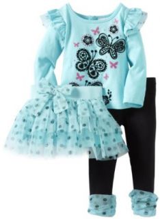 Nannette Baby Girls Infant 3 Piece Butterfly Skirt Legging Set, Turquoise Lace, 12 Months Clothing