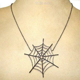 Sterling Silver 2.76Ct White & Black Diamond Pave Moonstone Spider Web Pendant Necklace Handmade Jewelry Jewelry