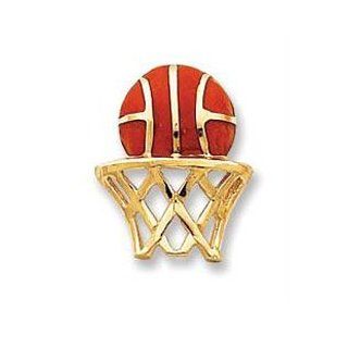 14k Gold/Enamel Basketball And Net Charm Jewelry