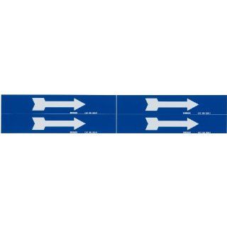 Brady 93247 1 1/8" Height, 7" Width, 1"   2 1/2" Outside Pipe Diameter, B 946 High Performance Vinyl, White On Blue Color Self Sticking Vinyl Arrow Industrial Warning Signs